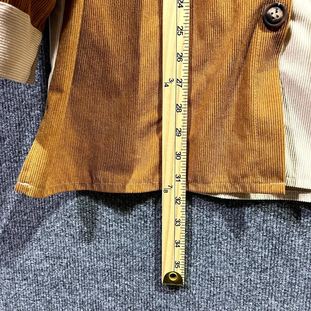 Shein Patchwork Corduroy Shacket‎ Womens L Multi Colorblock Button Up Outdoor